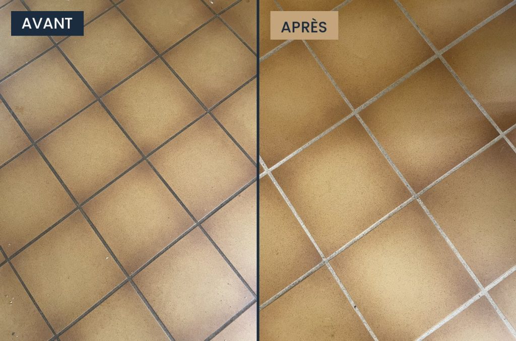 Joints de carrelage avant et après nettoyage par LaveLuxe à Toulouse