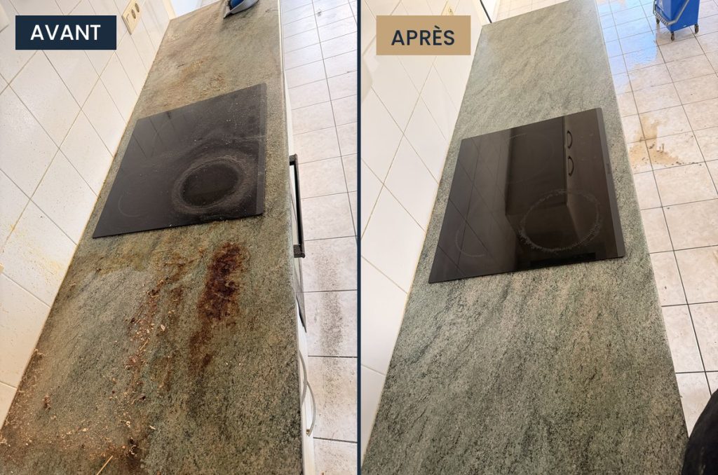 Plaque de cuisson et plan de travail avant et après remise en état – LaveLuxe Toulouse