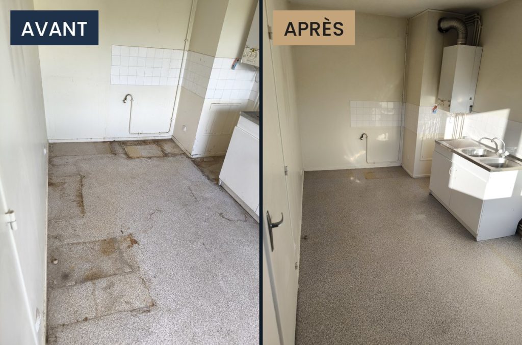 Avant / après : cuisine remise en état après un nettoyage après décès à Toulouse