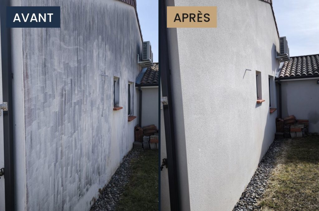Avant / après : nettoyage de façade en crépi près de Toulouse