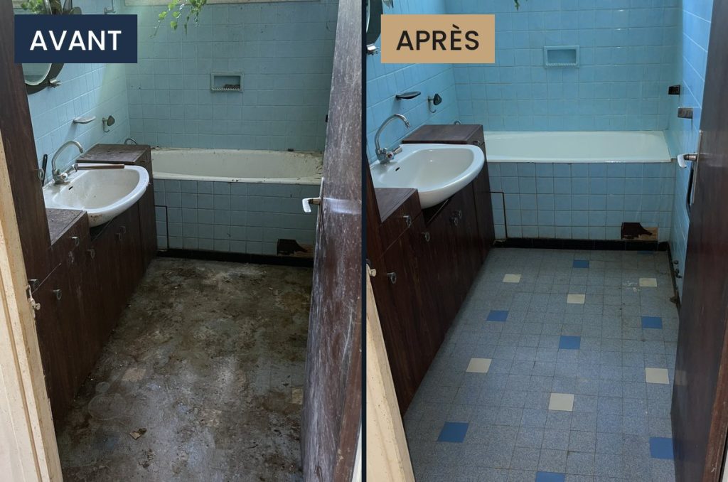 Avant / après : salle de bain remise en état après décès à Toulouse